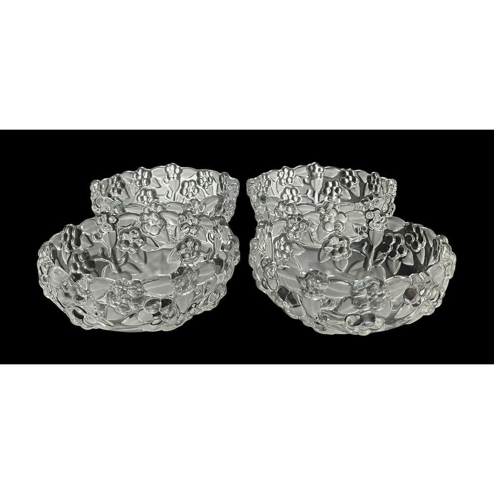Set Of 4 Mikasa Crystal Carmen‎ 5" Fruit Bowl Raised Flowers Frosted Leaves EUC